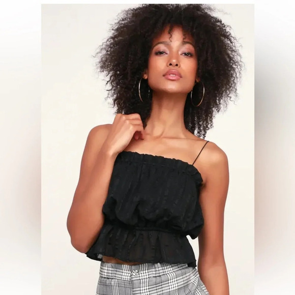Lulus Tops - Lulu’s Blouson Black Cropped Tank Top Spaghetti Strap Blouse Shirt NWT Small
